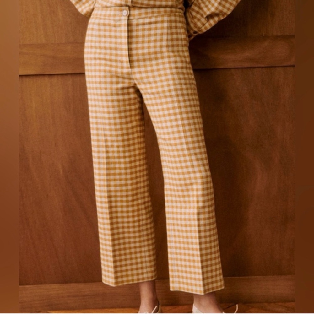 Sezane Martin Crop Trouser in Ochre Gingham (size 34)